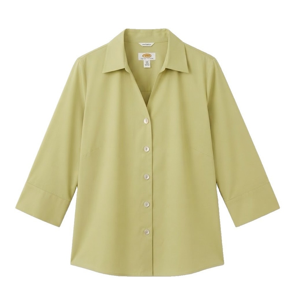 TALBOTS Women's Petite Size 14W Wrinkle Resistant Button Cotton Green Blouse
